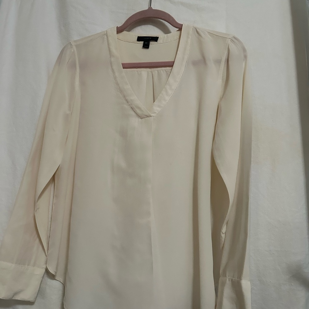J. Crew Cream silk V-Neck Blouse